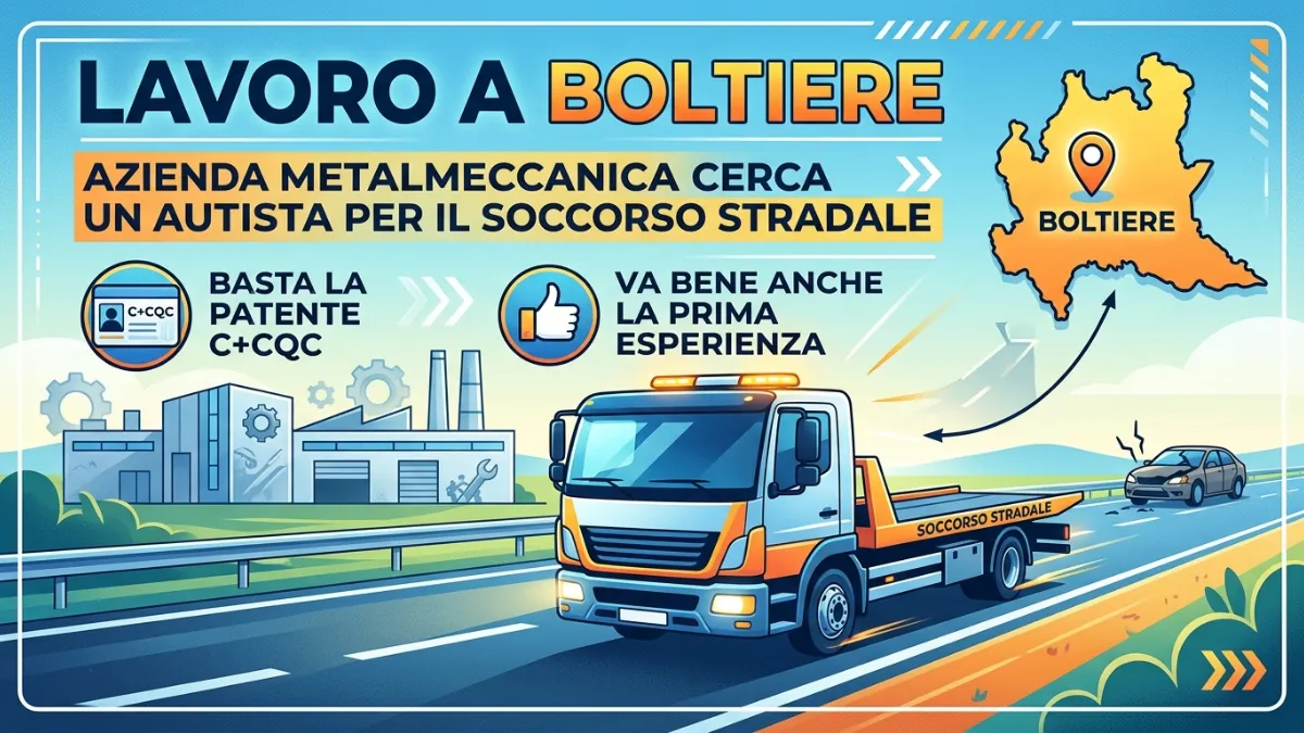 Lavoro a Boltiere, Azienda Metalmeccanica Cerca un Autista per il Soccorso Stradale: Basta la Patente C+CQC, Va Bene Anche la Prima Esperienza